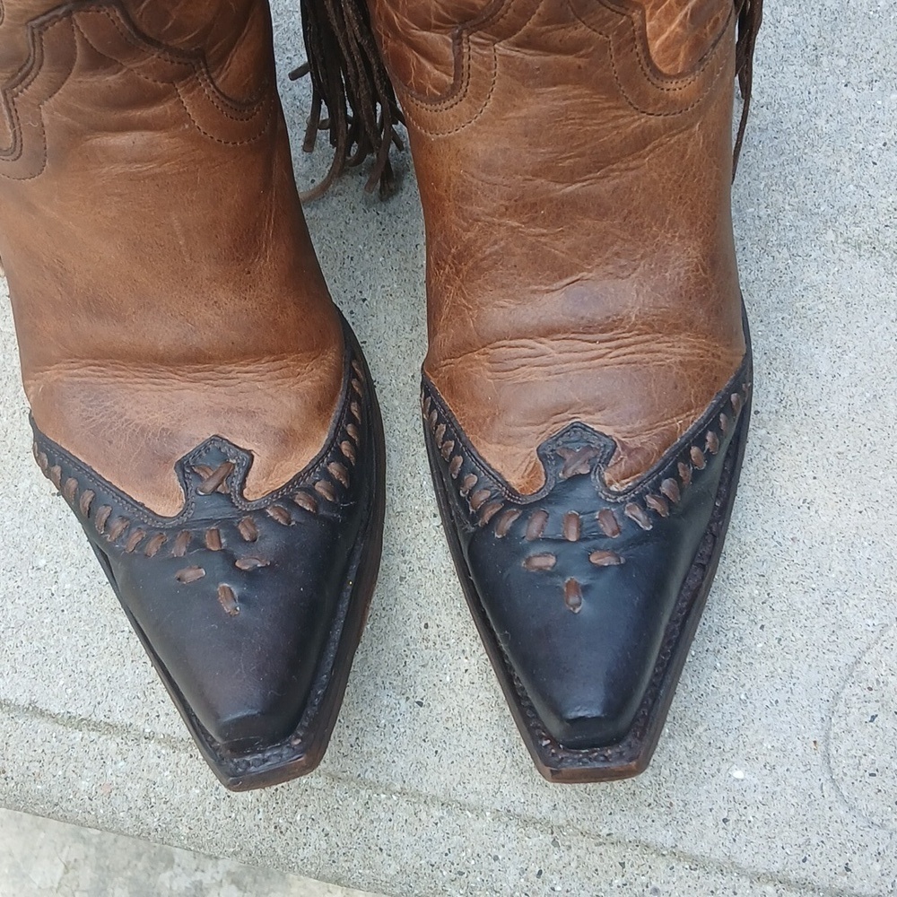 Lucchese Bootmaker Wingtip Natural Tucson Calf fringe cowgirl boots M5023 sz 9 - Picture 2 of 16